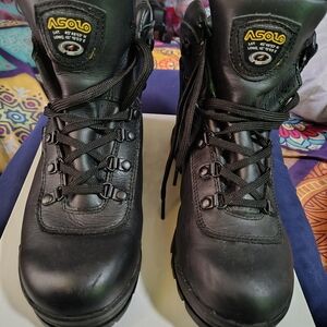 ASOLO -Black Leather Hiking Boots with Yellow Logo (👌) Mens 9.5, Womens 11